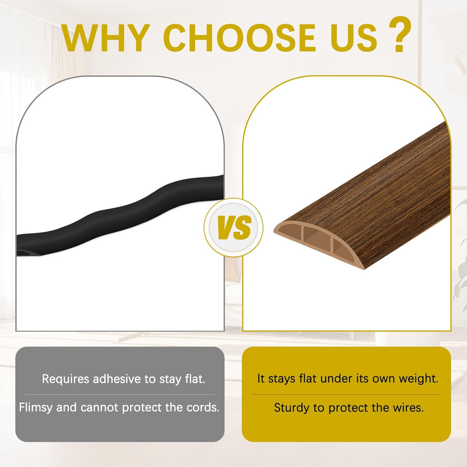 Floor Cord Cover 3.3FT Cord Covers for Wires on Floor Protect Wires & Prevent Trip Hazards, Easy to Cut for Home, Office, School, Concerts, Cavity W0.6in x H0.32in