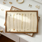 Large Jewelry Trays for Drawers Stackable Velvet Jewelry Display for Vendors Jewelry Drawer Organizer Inserts for Rings Necklace Bracelets Earrings and Studs Earrings (Beige, 20 Hooks)