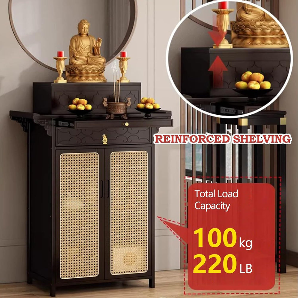Chinese Shrine Altar Table with Storage, Bamboo Buddha Buddhist Altar Cabinet...