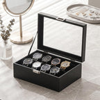 Bracelet Organizer Box,Bangle Watch Jewelry Storage Case with Glass Lid,Watch Display Tray for Girls (Black)