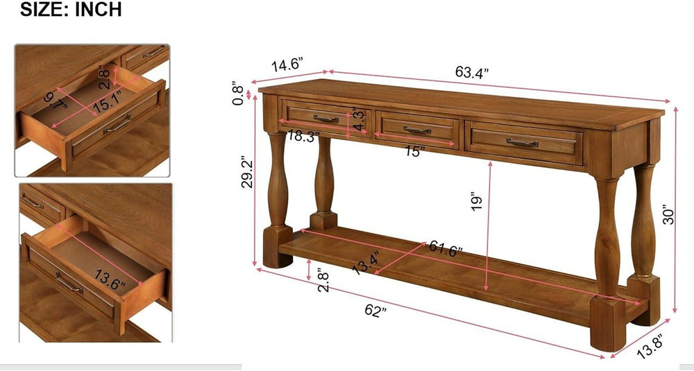 Merax Retro Entryway Table with 4 Drawers, Console Table with Open Storage Sh...