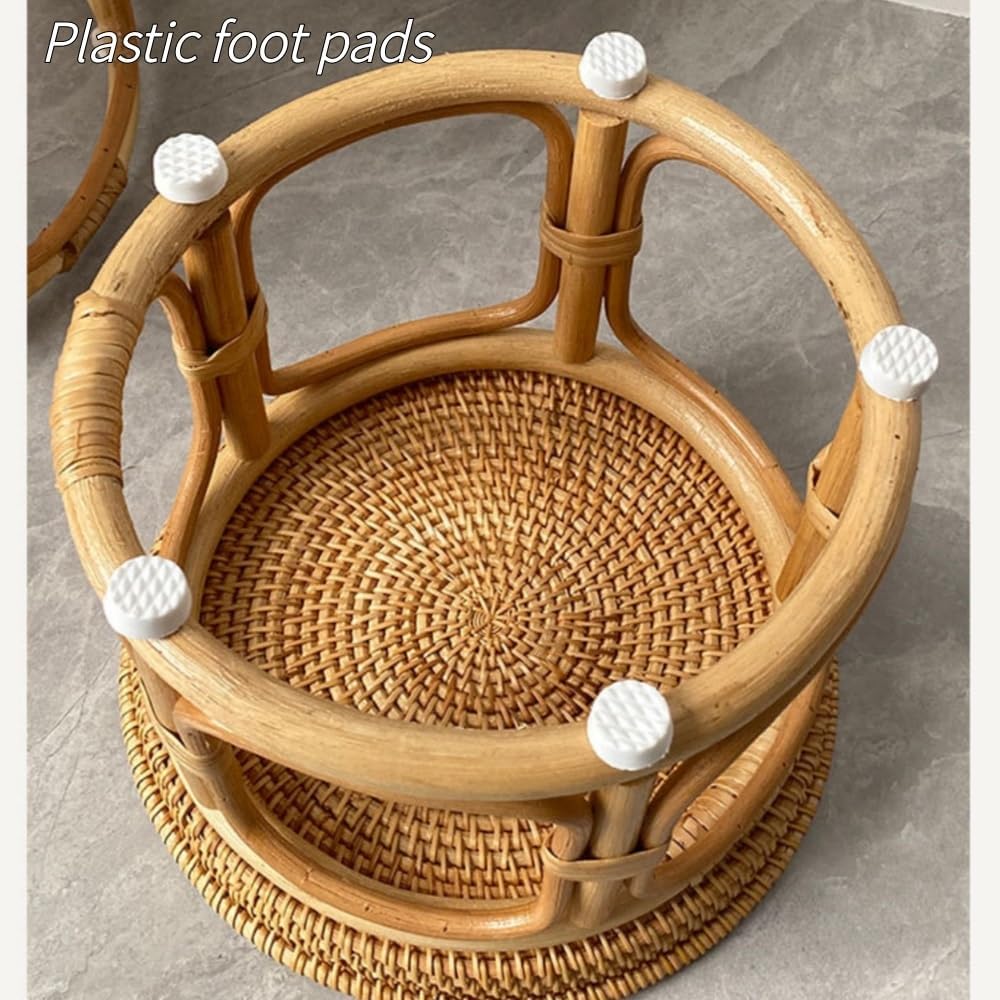 Bohemian Rattan Side Table, Round Wicker Accent Table, Small Bamboo End Table...