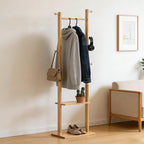 latifolia Clothes rack, Solid Wood Clothing Rack Witch Hooks and Shelves, 15.75 inch Garment rack With Storaege for Living Room, Nature