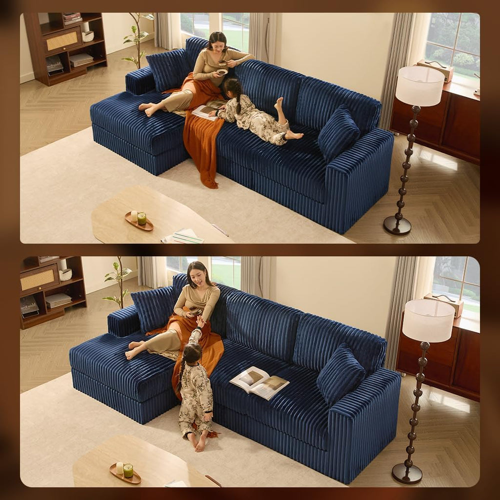 GOSUHI 113" L-Shaped Cloud Couch, Modular Sectional, Deep Seats, Navy | ...
