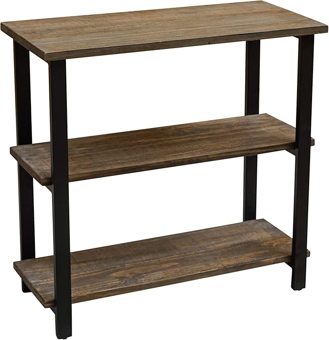 Pomona 3-Tier Bookcase with 2 Lower Shelves – 30" Tall Rustic Industrial Under-Window Bookshelf with Solid Wood and Metal Frame for Living Room, Bedroom, or Home Office by Alaterre Furniture