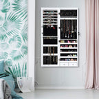 Giantex 15 LEDs Jewelry Armoire, Wall Mounted or Door Hanging, Lockable Jewelry Cabinet with Full Length Mirror, Large Storage Jewelry Organizer Box Armoire for Girls Women (14.5"W x 3.5"D x 47.5"H)