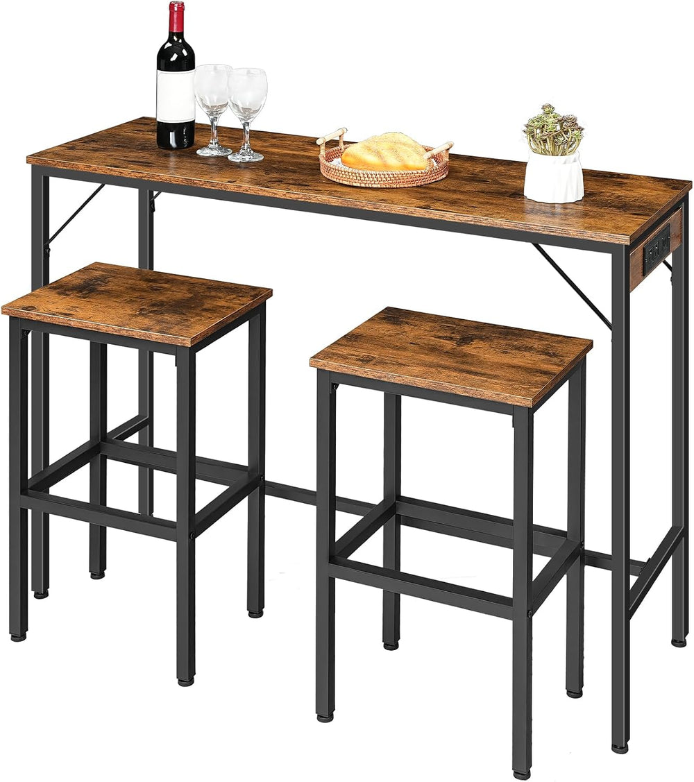HOOBRO Bar Table and Chairs Set, 47.2" Dining Table Set with Power Outle...