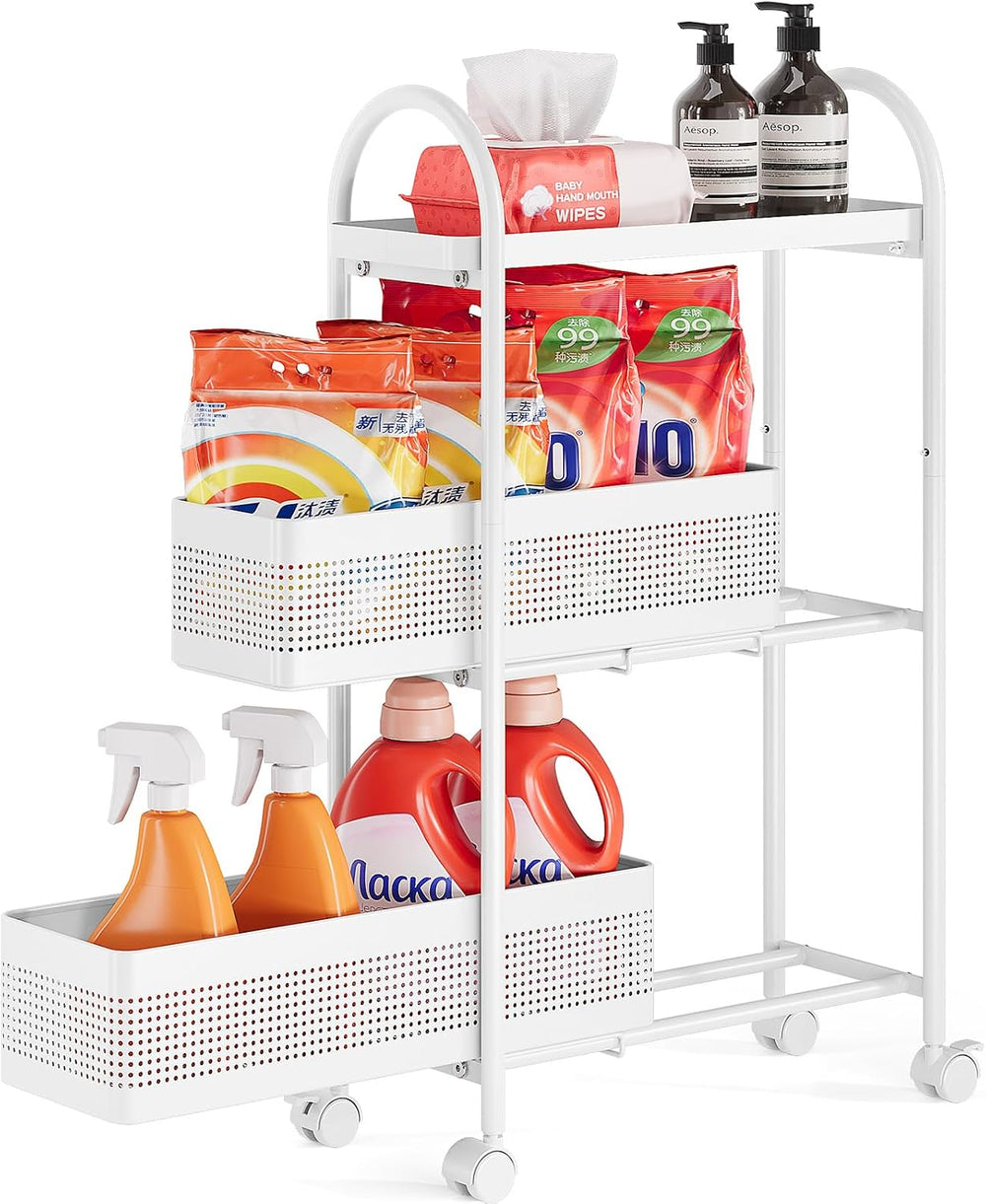 KINGRACK 3 Tier Slim Rolling Cart with Drawer, Metal Utility Storage Cart | 2...
