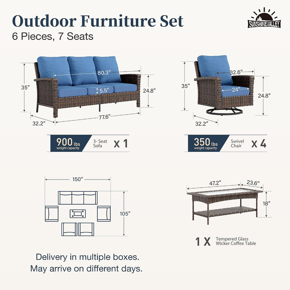 SUNSHINE VALLEY Wicker Patio Furniture Set, 7-Seat Outdoor High Back Sofa