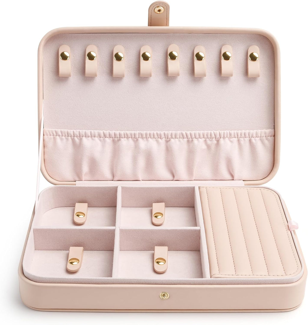 VELORIA Jewelry Box, Premium PU Leather Travel Jewelry Organizer & Storage, Dust-Proof, Scratch-Resistant Jewelry Case for Necklace Bracelet Bangle, Portable Luxury Gift for Women & Girls (Cloud Pink)