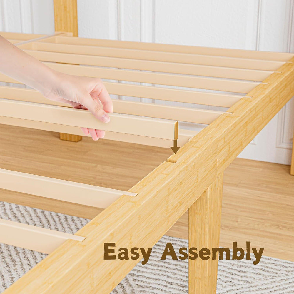 10 Inch Bamboo Queen Size Bed Frame with Headboard and Footboard