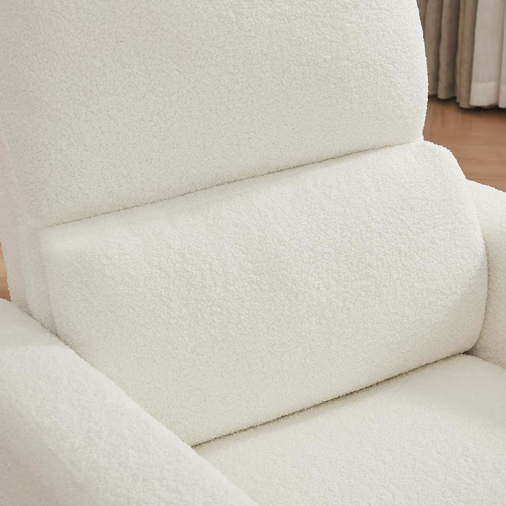 Power Swivel Rocker Recliner, Oversized Boucle Nursery Glider Recliner, Swivel Rocking Reclining Chair with Removable Cushion and Lumbar Support for Nursery Living Room Bedroom, Teddy White