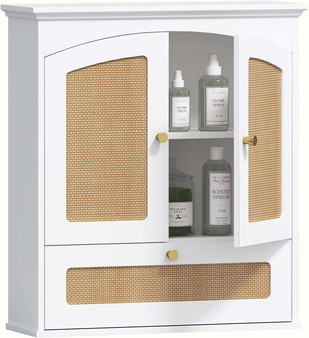 Spirich Bathroom Cabinet Wall Mount, Medicine Cabinet for Bathroom, Over The Toilet Storage Cabinet with Rattan Doors and Tilt-Out Cube