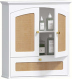 Spirich Bathroom Cabinet Wall Mount, Medicine Cabinet for Bathroom, Over The Toilet Storage Cabinet with Rattan Doors and Tilt-Out Cube