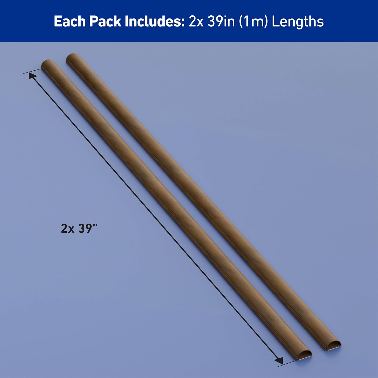 D-Line Half Round Cord Hider, Patented Cable Cover, Hide TV Wall Mount Wires, Raceway for Cords, Decorative Wire Covers, Paintable, Adhesive - 2X 1.18in W x 0.59in H x 39in L - Wood-Effect
