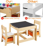 GTOLV Kids Table and Chair Set, 3 in 1 Wooden Activity Table with Storage Drawer for Toddlers Drawing, Reading, Crafts, 2 in 1 Detachable Tabletop Table Set for Nursery, Playroom (Natural)