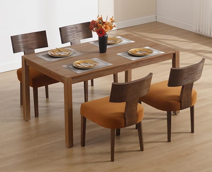 chairus Farmhouse Dining Chairs Set of 4, Upholstered Accent Chairs with Wood T-Shape Back Armless Kitchen Chairs with Soft Pad, Velvet Brown