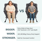 Furlide Lazy Chair with Ottoman, Comfy Fabric Accent Lounge Arm Chair with Lumbar Pillow and Folding Footrest, Reading Leisure Sofa Armchair for Bedroom, Living Room, Dorm,Dark Grey | Comfy Accent Lounge Chair with Pillow & folding Foot Stool, sturdy