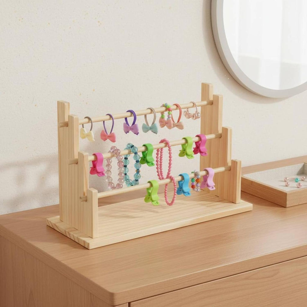 Amagogo Hair Hoop Shelf Solid Wood Accessory Stand Foldable Multi-Tier Ladder Headband Holder Display Rack Suitable for Teen Bedroom Dorm Room, Modern
