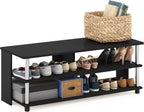 Furinno Turn-N-Tube Shoe Rack, 3-Tier Shoe Organizer, Compact Shoe Storage with Open Shelves and Stainless Steel Tubes, 15.5 x 41.1 x 15.8, for Closet Entryway, Office, Garage, Americano