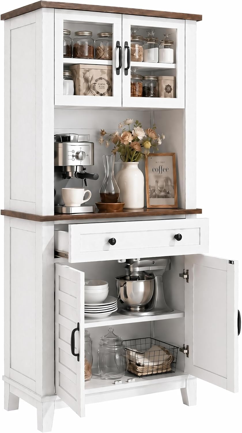 Garvee 72 in Tall Kitchen Pantry Cabinet, Kitchen Hutch Bar Cabinet with Micr...