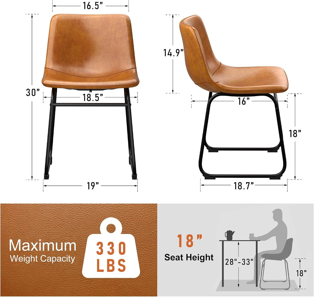 REONEY Dining Chairs Set of 6, 18" PU Leather Dinner Chairs, Brown | Mod...