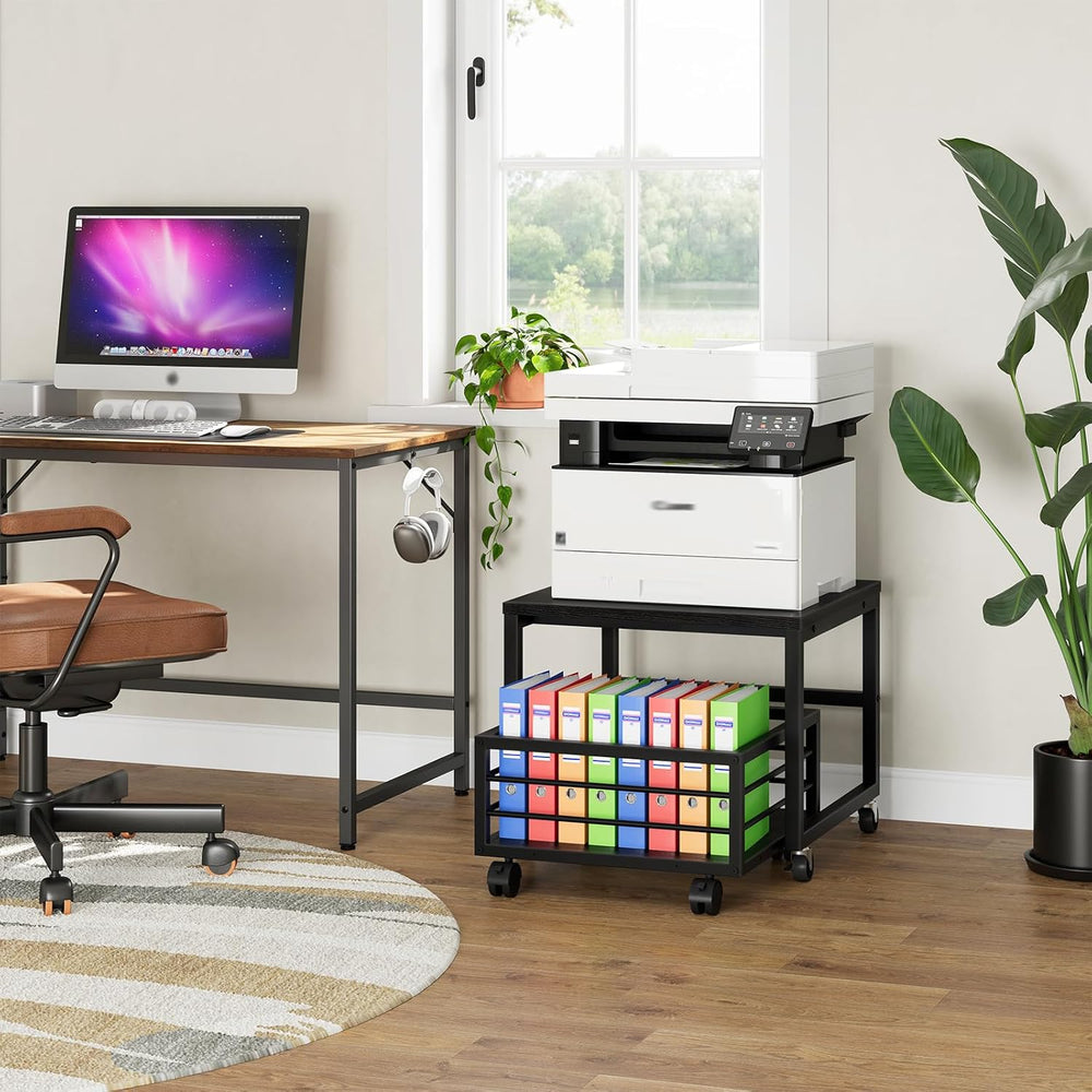 HOOBRO End Table, Mini Fridge Stand with Storage, Mini Fridge Table with Whee...