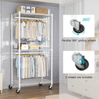 FUTASSI P1 Medium Heavy-Duty Portable Closet, 30" W x 14" D x 76" H, Metal Rolling Clothing Rack, White