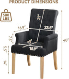 Fabric Dining Chair with Arms, Upholstered Tufted High Back Dining Room Chairs, Accent Armchair with Solid Wood Leg and Nailhead Trim, Kitchen Dining Living Room, Black