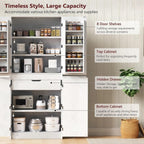72" Tall Arched Kitchen Pantry Cabinet with 3 Adjustable Shelves, Modern Storage Cabinet with Hidden Drawer and 8 Door Shelves for Kitchen, Dining and Bathroom (White)