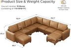 SITJOY 113" Faux Leather Modular Sectional Sofa with Storage, Mid Century Modern Sectional Couches for Living Room, Soft Padded Armrests, 9 Seat V Shaped Sectional Couch with Chaise, Brown
