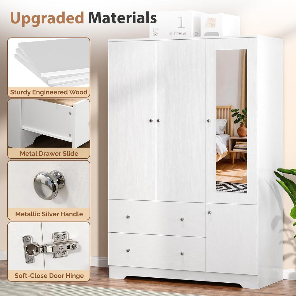 VINGLI Armoire Wardrobe Closet with Doors and Mirror,47"W Wardrobe Cabin...