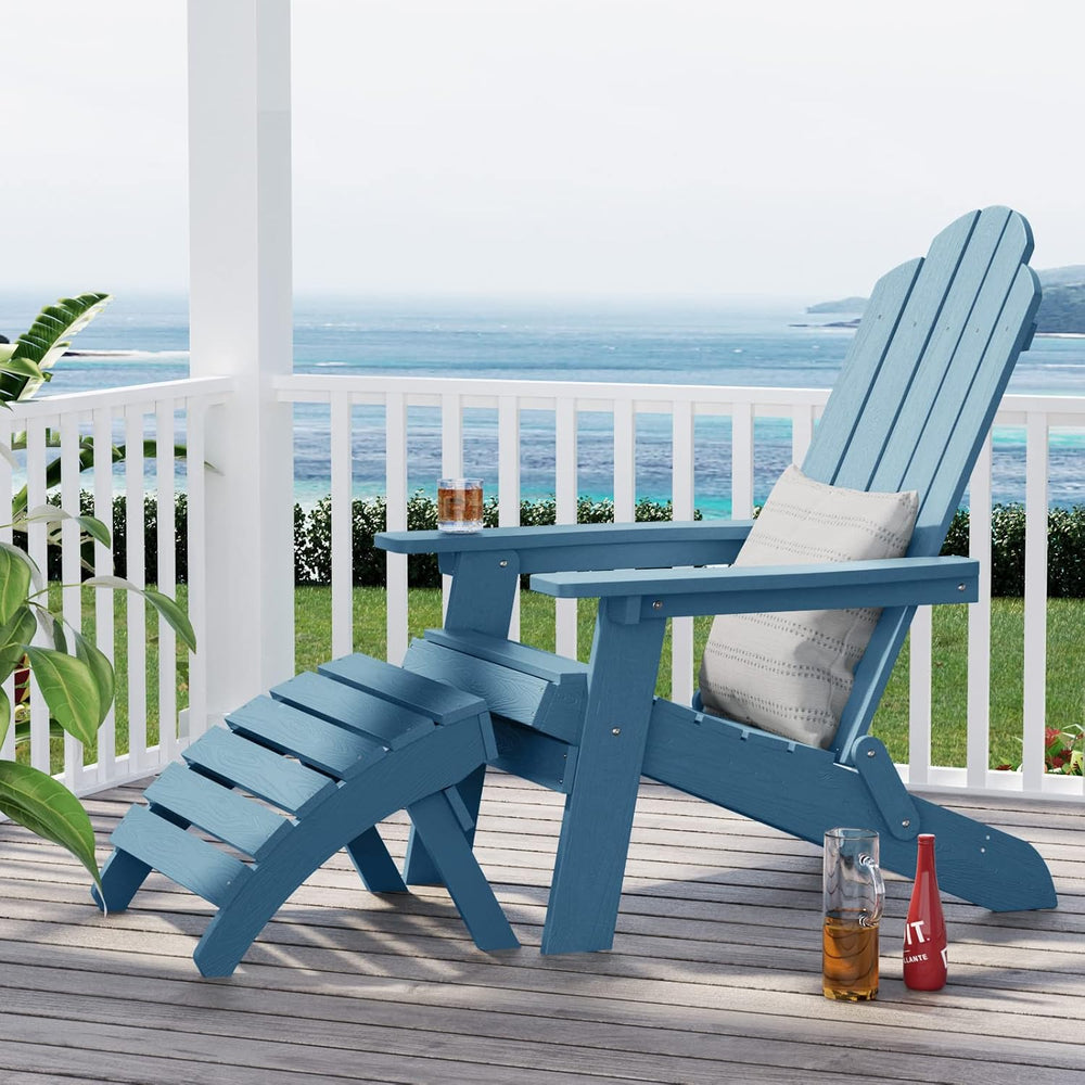 MXIMU Folding Adirondack Ottoman Set of 4: HIPS Plastic Outdoor Footrest Easy...