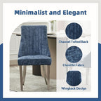 Dining Chairs Set of 2，Modern Channel Tufted Upholstered Dining Chairs with Silver Stainless Steel Legs, Comfortable Chenille Fabric Kitchen Chairs for Dining Room (Blue, 2pc)