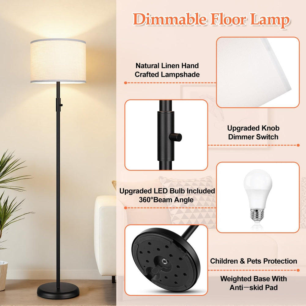 【Upgraded】 Dimmable Floor Lamp, Modern Floor Lamps Simple Design with White S...