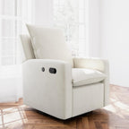 Storkcraft Timeless Recliner Swivel Glider with USB Charging Ports, Ivory | USB-C and USB-A Charging Port, 360-Degree Metal Swivel Base, Manual Extending Foot Rest, Glider Rocking Chair
