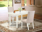 East West Furniture NOFL3-LWH-01 3 Piece Dinette Set for Small Spaces Contains a Rectangle Butterfly Leaf Table and 2 Cream Linen Fabric Upholstered Chairs, 32x54 Inch, Linen White