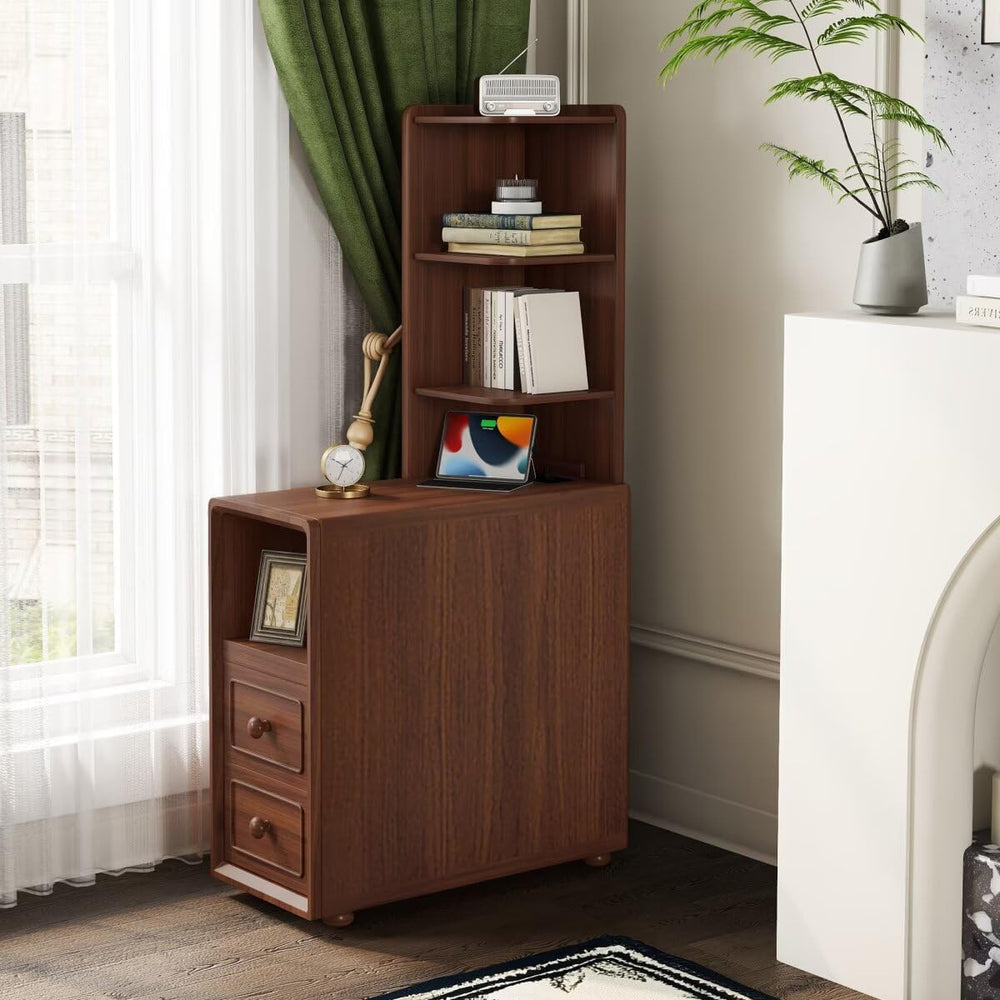 JIJIWANG Tall End Table with Drawers, 47.2" Corner Shelf Table with Open...