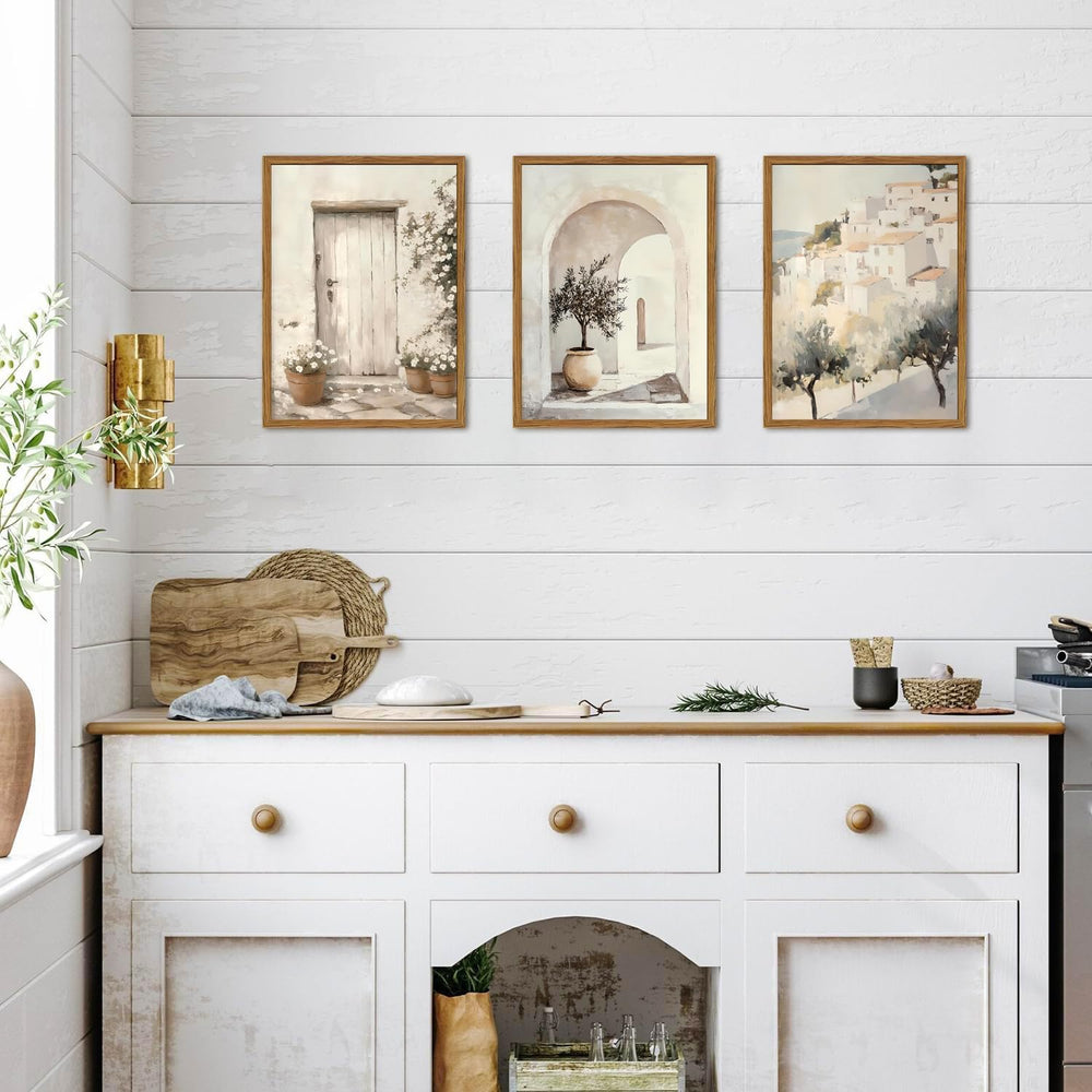 Framed Vintage Italian Wall Art Set of 3, Rustic Neutral Olive Tree Pictures ...