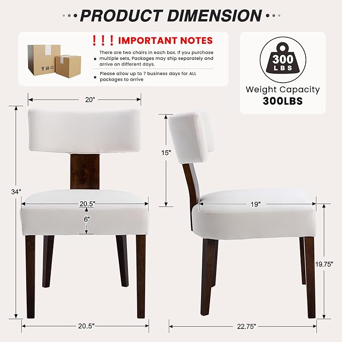 HNY Set of 6 Mid Century Modern Dining Chairs, Farmhouse Velvet Upholstered Accent Chair Curved Backrest Kitchen Chairs, with Hardwood Frame, Cream, Velvet-beige, 6PC