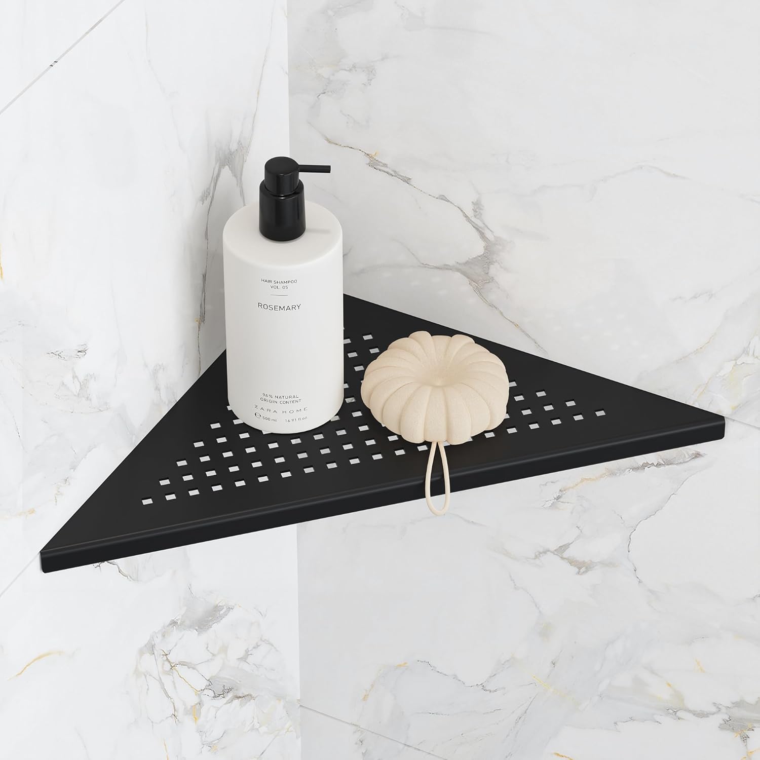 Bathroom Corner Shelf, Recessed 10" Shower Shelf Caddy, SUS304 Stainless Steel Shelf Wall Mount Triangular, No Drilling, Matte Black