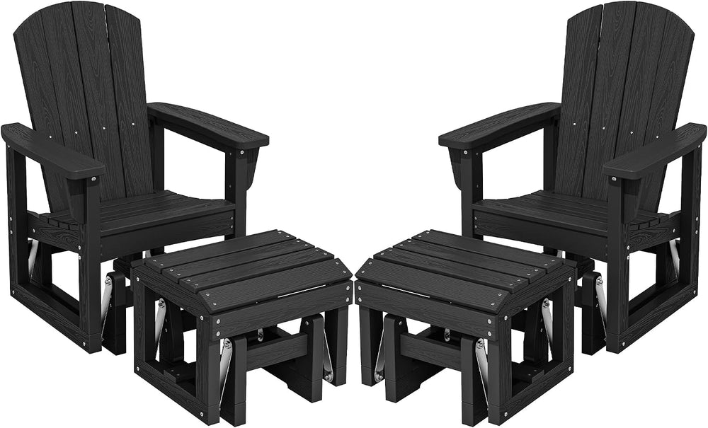 SERWALL HDPE Outdoor Glider with Ottoman Set of 2, All-Weather Patio Glider