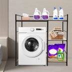 3 Tier Washing Machine Shelf, Over The Washer and Dryer Storage Shelves Space Saving Shelving Units Drying Organizer Stand with Side Racks for Laundry Room Apartment Bathroom (Black, Brown)