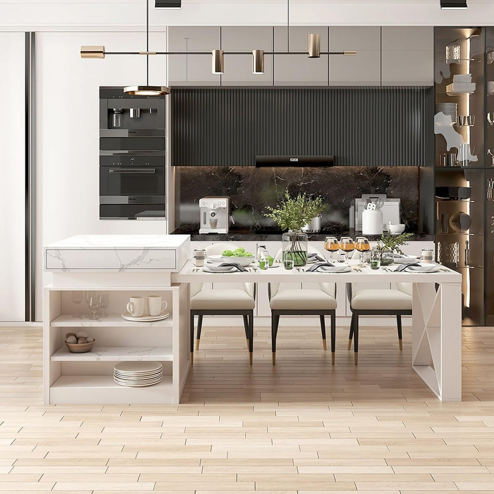 homary Extendable Kitchen Island 73"-93" with Storage Kitchen Cabin...