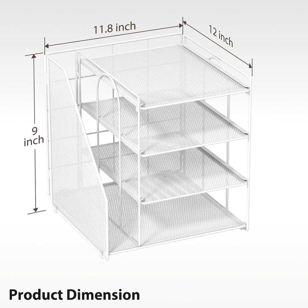 White Desk Organizer and Accessories, 4-Tier Paper Organizer for Desk, Office Accessories & Workspace Organizers and Desktop Storage for Office Supplies (White)