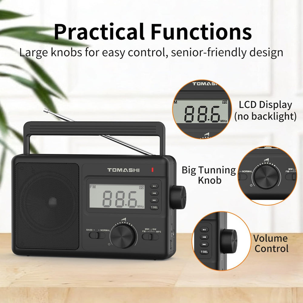 TOMASHI Portable AM FM SW Radio, AC/DC Powered Multi Band with Auto Scan