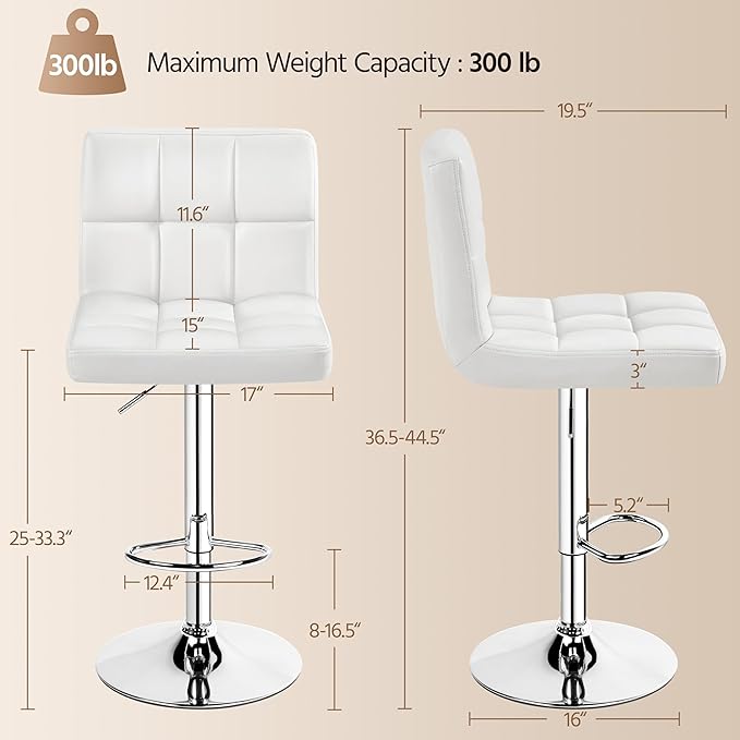 Yaheetech Single Bar Stool, PU Leather Adjustable Swivel Barstools, Armless H...