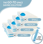 8 Pack Vacuum Storage Bags, Space Saver Bags (2 Jumbo/2 Large/2 Medium/2 Small) Compression Storage Bags for Comforters and Blankets, Vacuum Sealer Bags for Clothes Storage, Hand Pump Included