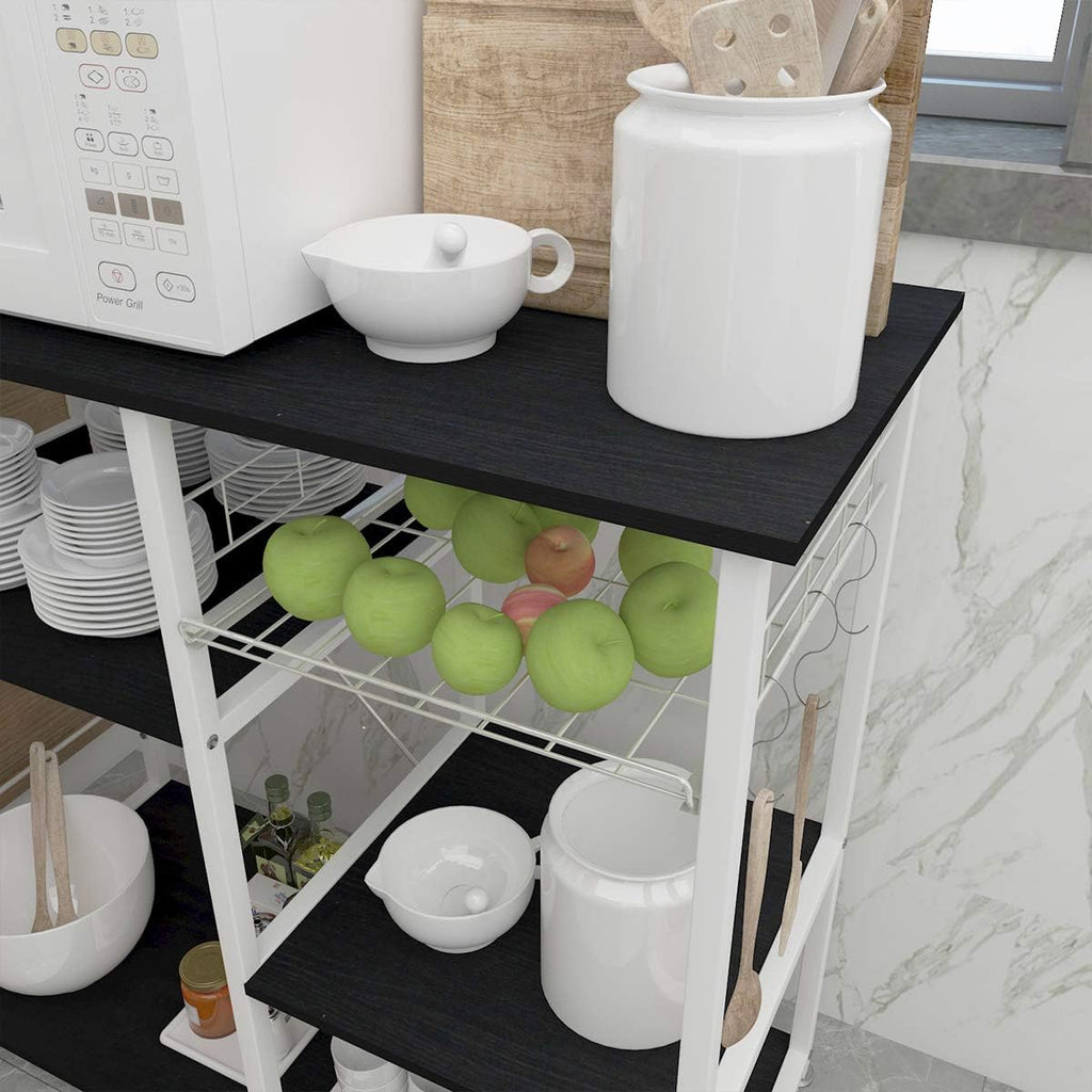 SogesHome 4-Tier Microwave Stand Shelf, Kitchen Storage Organize Shelf, Coffee Snack for Home, Kitchen, Living-Room, Walnut Black