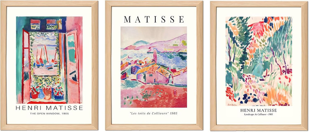 Wooden Framed Matisse Wall Art Set of 3 Abstract Henri Matisse Posters Vintag...